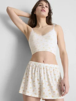 Pantalón corto de pijama acanalado con estampado