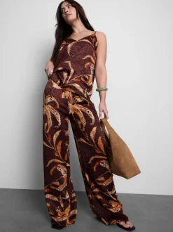 Pantalones anchos de satén arrugado florales