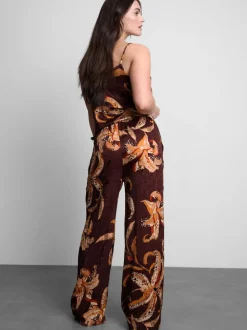 Pantalones anchos de satén arrugado florales