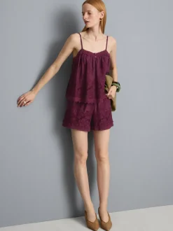 Pantalones cortos bordados con flores de algodón