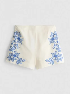 Pantalones cortos bordados con flores de algodón