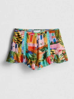 Pantalones cortos con volantes y estampado tropical