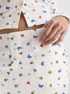 Pantalones de pijama de canalé con mariposas