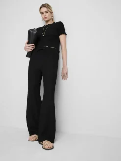 Pantalones fruncidos de pernera recta con cordón