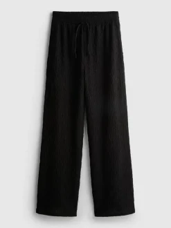 Pantalones fruncidos de pernera recta con cordón