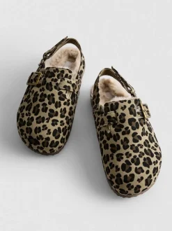 Pantuflas con estampado de leopardo y tira trasera