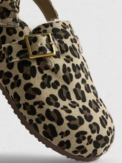 Pantuflas con estampado de leopardo y tira trasera