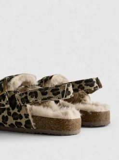 Pantuflas con estampado de leopardo y tira trasera