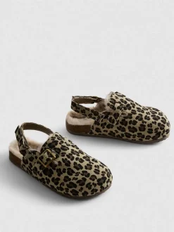 Pantuflas con estampado de leopardo y tira trasera