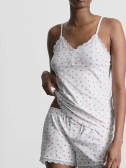 Pijama con camiseta de tirantes y ribete de encaje