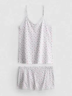 Pijama con camiseta de tirantes y ribete de encaje
