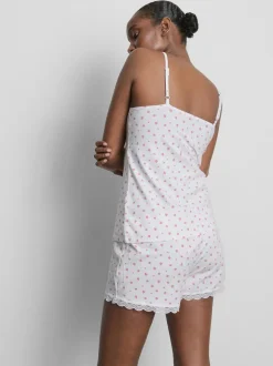 Pijama con camiseta de tirantes y ribete de encaje