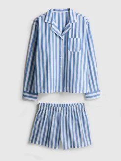 Pijama corto con camisa a rayas de algodón