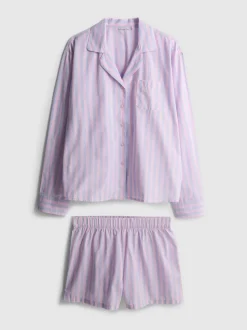 Pijama corto con camisa a rayas de algodón
