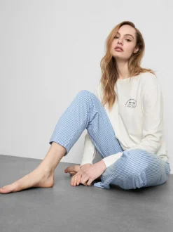 Pijama estampado de algodón con cuello redondo
