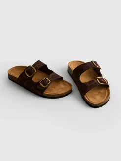 Sandalias con doble tira y estampado de leopardo