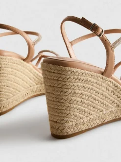 Sandalias de cuña de horma ancha con strass
