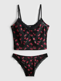 Set con camiseta de tirantes en malla floral