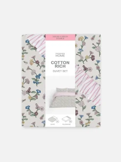 Set de funda nórdica a rayas con flores