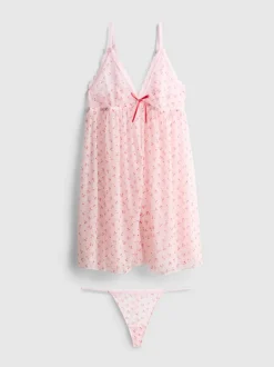 Set de lencería con picardías en malla estampada