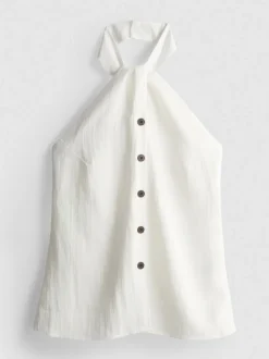 Top con cuello halter, botones y textura
