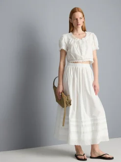 Top corto de popelina de algodón con manga abombada