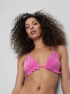 Top de bikini triangular con volantes y brillos