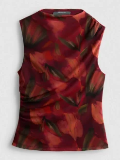 Top de malla floral sin mangas con escote alto