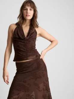 Top de malla halter con estampado de cachemira