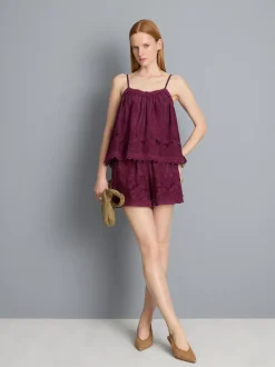 Top de tirantes de algodón con bordado floral