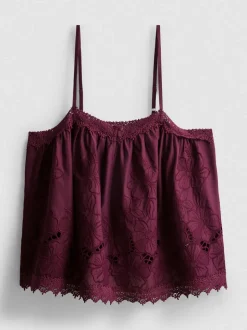 Top de tirantes de algodón con bordado floral