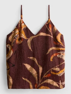 Top de tirantes de satén con diseño arrugado floral