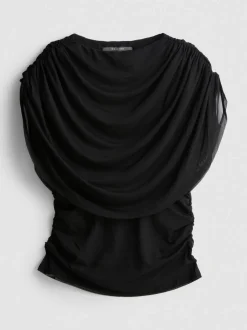 Top drapeado de malla de doble capa
