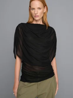 Top drapeado de malla de doble capa