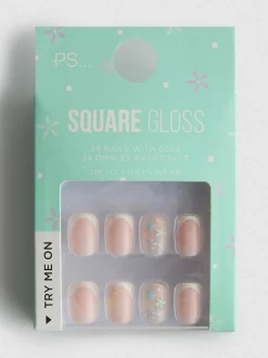 Uñas cuadradas brillantes con manicura francesa PS…