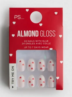 Uñas postizas almendradas brillantes de PS...