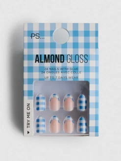 Uñas postizas brillantes almendradas de PS…