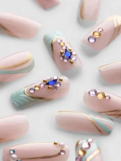 Uñas postizas brillantes cuadradas largas de PS…