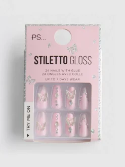 Uñas postizas puntiagudas brillantes de PS…