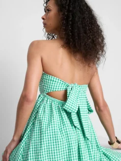 Vestido corto bandeau de algodón a cuadros vichy