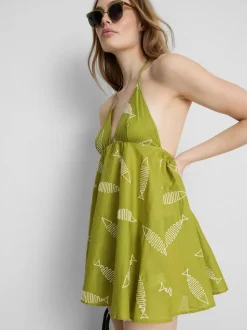 Vestido corto con bordados de peces