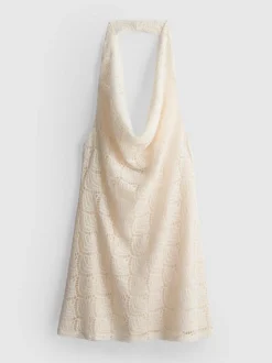 Vestido corto de crochet con cuello halter drapeado