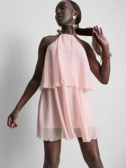 Vestido corto de gasa a capas
