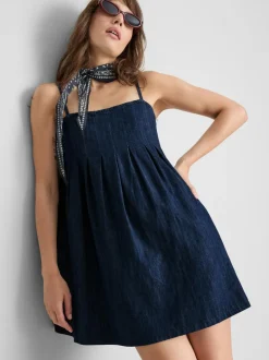 Vestido corto vaquero estilo babydoll de algodón