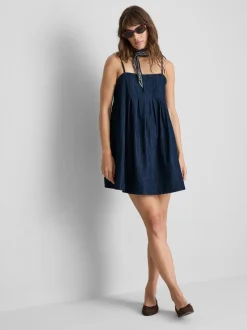 Vestido corto vaquero estilo babydoll de algodón