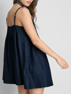 Vestido corto vaquero estilo babydoll de algodón