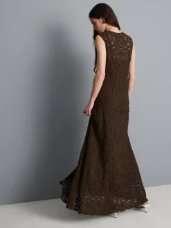 Vestido largo de encaje elástico
