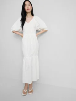 Vestido midi con volantes en sirsaca de algodón