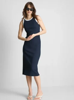 Vestido midi de canalé con sujetador incorporado