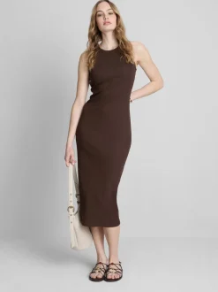Vestido midi de canalé con sujetador incorporado